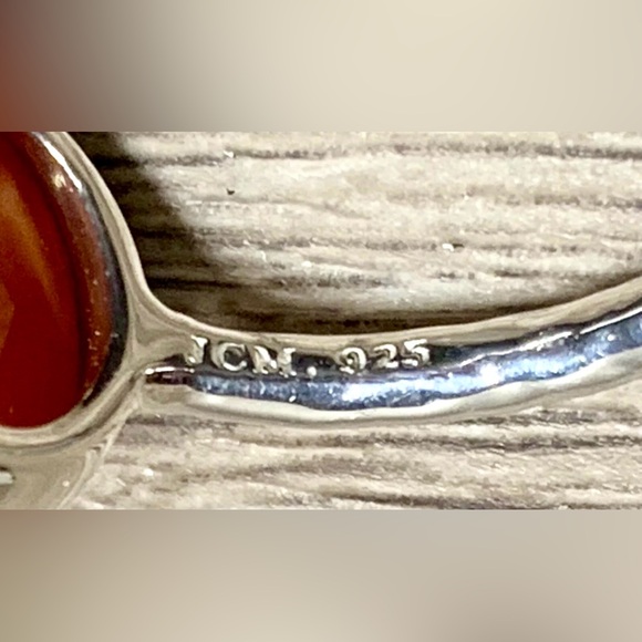 Designer Signed JCM Sterling Silver Oval Orange Color Chalcedony Ring, Size 10 - Picture 4 of 7